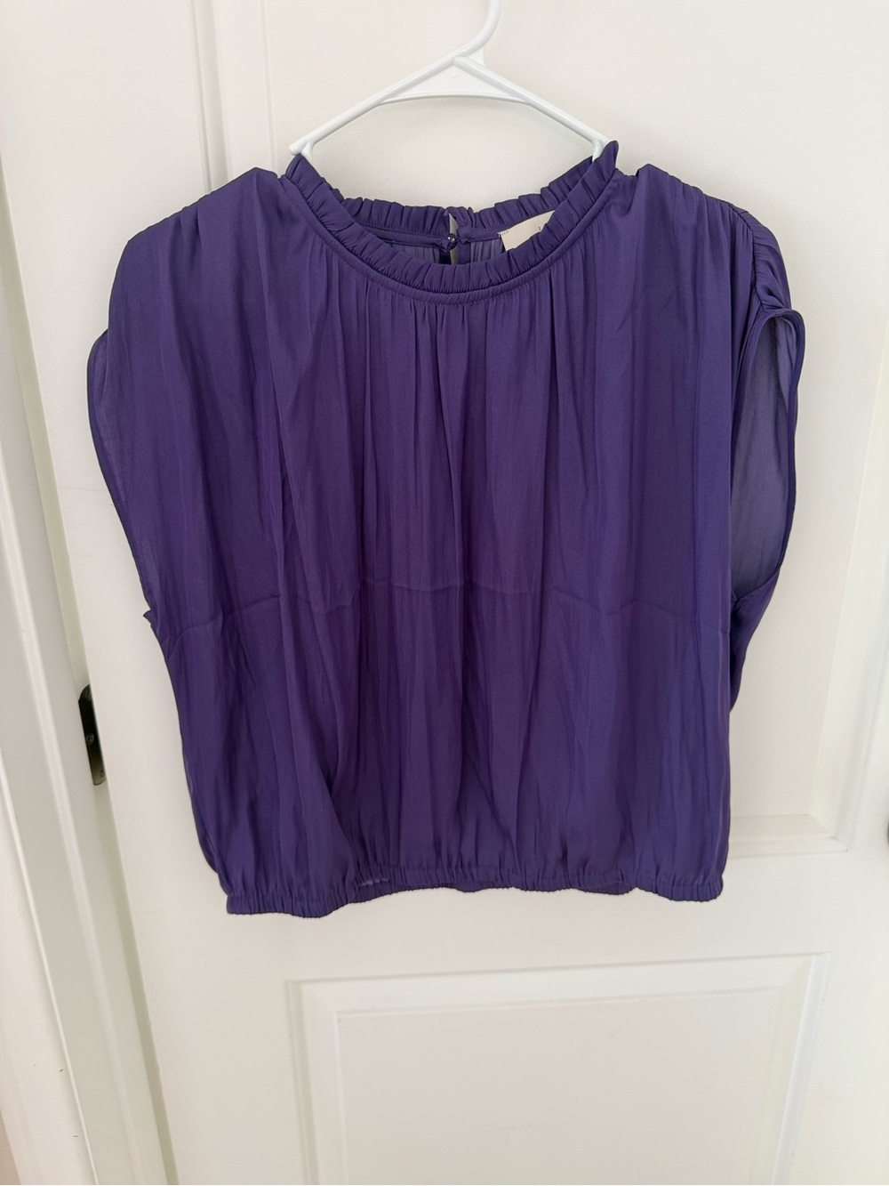 LOFT Violet Sleeveless Blouse with Ruffled Neck
